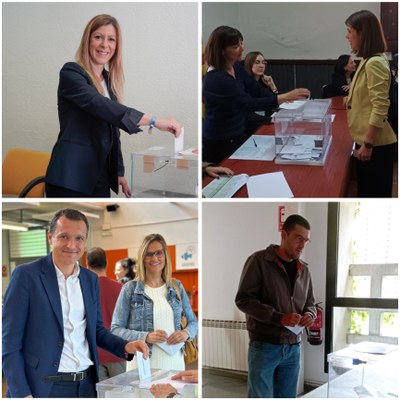 Vot dels candidats de les principals formacions amb representació a la circumscripció de Lleida: Junts+ (Jeannine Abella), ERC (Marta Vilalta), PSC (Òscar Ordeig) i CUP (Bernat Lavaquiol)