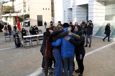 Acció de suport, el 3 de febrer passat, al jove urgellenc jutjat pel tall de carretera de la vaga general de 2019 (Foto: ACN)