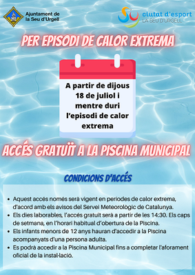 Accés gratuït a la piscina municipal de la Seu durant els dies de calor intensa