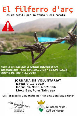Acció de la Fundació Miranda per substituir el filferro d'arç d'una finca forestal a Coll de Nargó