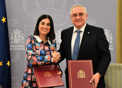 Carolina Darias i Albert Font presenten l'acord de cooperació sanitària entre els governs andorrà i espanyol (Foto: Govern d'Andorra)
