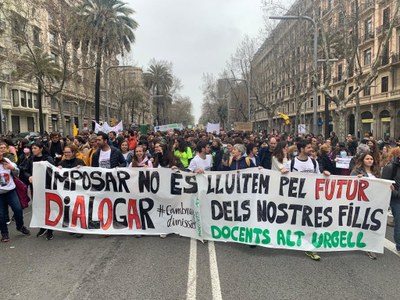 Docents de l'Alt Urgell en la manifestació a Barcelona (Foto: Assemblea de Docents de l'Alt Urgell)