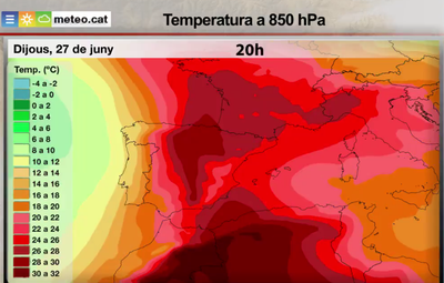 Previsions de temperatura màxima per aquest dijous (SMC)