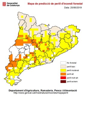 Risc d'incendis aquest dimarts, 25 de juny (Agents Rurals)