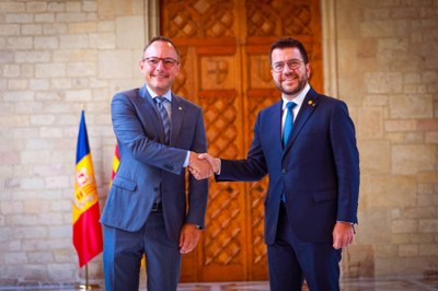 Reunió al Palau de la Generalitat entre Xavier Espot i Pere Aragonès (Foto: Govern d'Andorra)