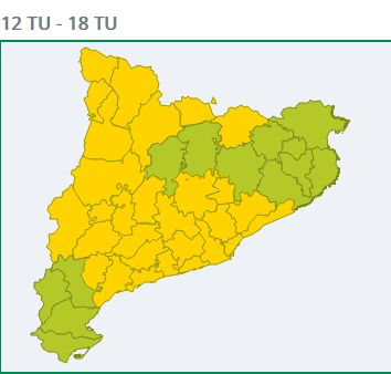 En groc, comarques amb avís per cops de vent per aquest dijous al migdia (SMC)