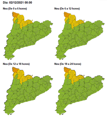 Avís per nevades aquest dijous a l'Alt Pirineu i Aran (Protecció Civil)