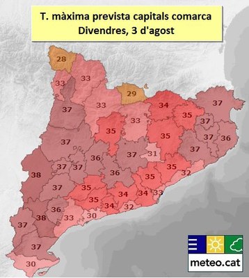 Previsió de temperatura màxima a les capitals de comarca (MeteoCat)