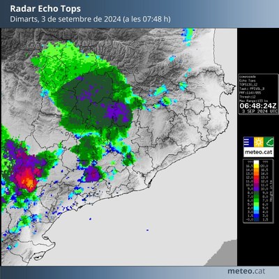 Mapa del radar de pluja aquest dimarts a primera hora del matí a Catalunya (SMC)