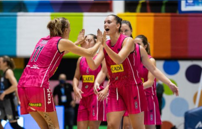 El Cadí La Seu celebra la victòria al pavelló de Magariños (Foto: Juan Pelegrín / Movistar Estudiantes)