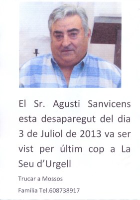 Agustí Sanvicens - Desaparegut 07.2013