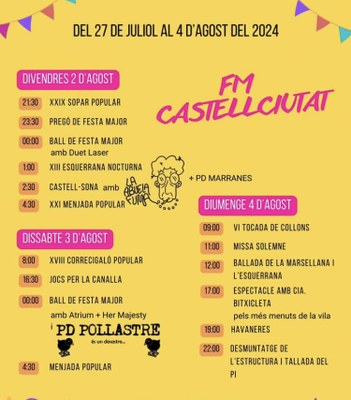 Cartell d'actes del cap de setmana a la Festa Major de Castellciutat 2024