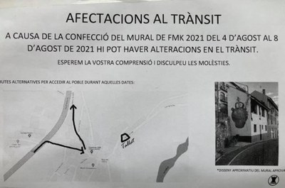 Informació sobre possibles afectacions del trànsit durant l'execució d'un mural al Camí de la Seu, a Castellciutat