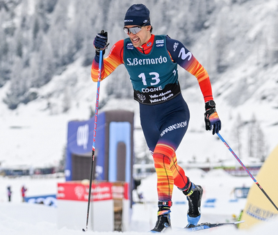 Jaume Pueyo, a la prova de Copa del Món d'esquí nòrdic de Cogne, a Itàlia (Foto: Nordic Focus)