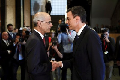 Antoni Martí i Pedro Sánchez, en la celebració del 25è anviersari de les relacions diplomàtiques entre Andorra i Espanya (Foto: Govern d'Andorra)