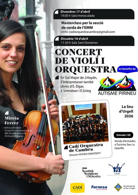 Concert de la Cadí Orquestra de Cambra a benefici d'AUTEA Pirineu, amb la participació de la violinista Mireia Ferrer