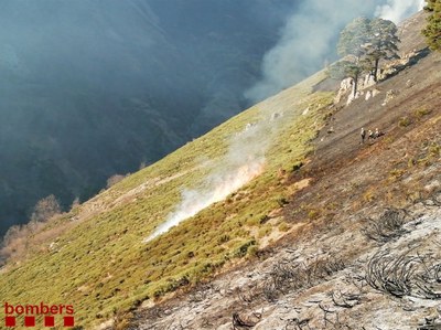Detall de l'incendi de vegetació a Arties (Foto: Bombers Generalitat)