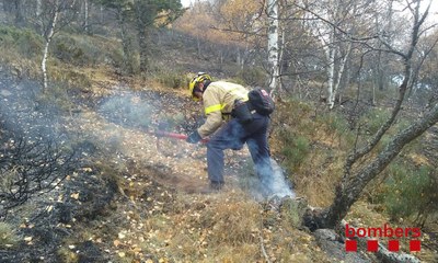 Bombers treballant en l'incendi de la Guingueta d'Àneu (04.11.16)
