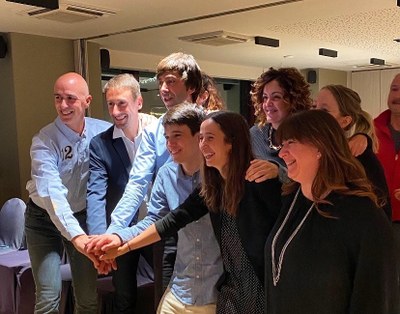 Sergi González celebra, amb els companys de llista, la victòria a les eleccions comunals d'Andorra la Vella (Foto: Enclar)