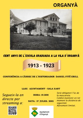 Cartell de la xerrada sobre l'escola graduada a la vila d'Organyà