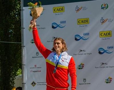 David Llorente, al podi dels Mundials 2019 d'eslàlom a la Seu d'Urgell (Foto: Canoe Slalom Seu)