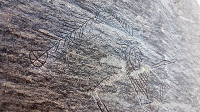 Detall del cap d'una figura medieval esculpida a la roca a la Vall d'Àssua (Foto: ACN)