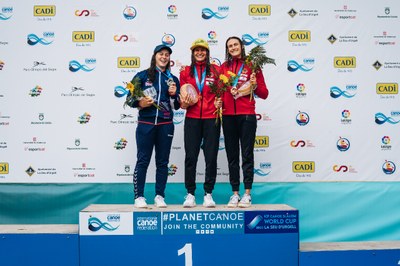 Podi femení de la Copa del Món de Caiac Cross a la Seu d'Urgell (Foto: Canoe Slalom Seu)