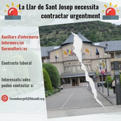 Crida de la Llar de Sant Josep per contractar d'urgència personal d'infermeria i gerocultors