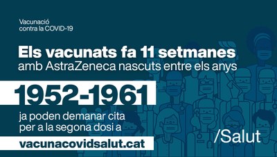 Vacunació amb AstraZeneca (2a dosi) per a persones de 60 a 69 anys 