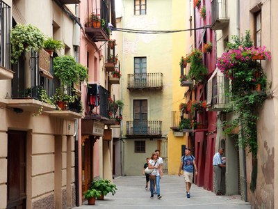 Ornamentació amb flors al carrer dels Canonges de la Seu