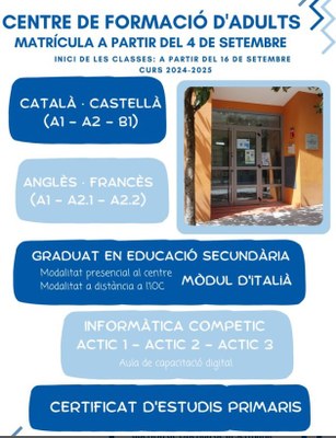 Oferta formativa del Centre de Formació d'Adults de la Seu