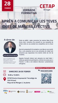 Cartell de la jornada per aprendre a comunicar les idees de manera efectiva