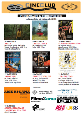 Programació del Cineclub la Seu - Primer trimestre 2020
