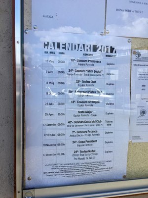 Calendari 2017 del Club Petanca Seu