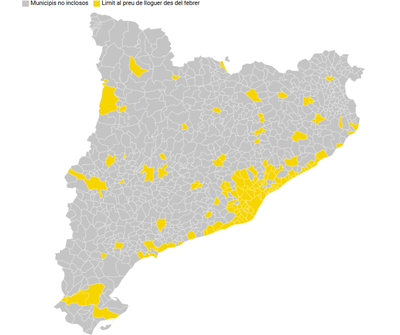Mapa dels municipis on la Generalitat limita el preu dels lloguers en considerar-los zona de mercat tens (Dep. Territori)