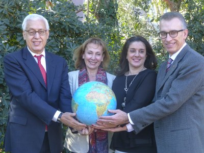 Sergi Nadal, Meritxell Teruel, Esencan Terzibasoglu i Márcio Favilla, en la presentació del Congrés Mundial de Turisme de Neu i Muntanya d'Andorra (Foto: Jesús Fernández)