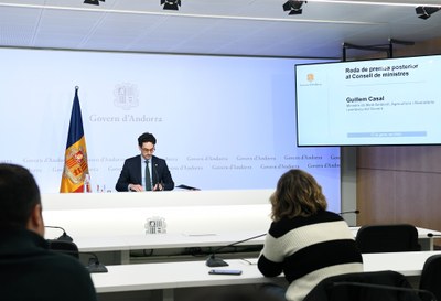 Compareixença del ministre portaveu del Govern d'Andorra, Guillem Casal (Foto: ANA)