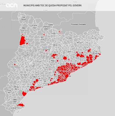 Mapa dels municipis afectats pel toc de queda que vol aplicar el Govern (Imatge: Guifré Jordan)