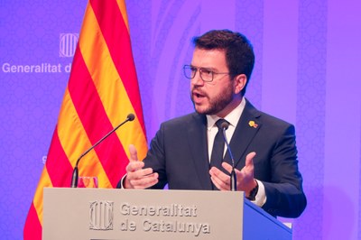 Roda de premsa de Pere Aragonès, aquest migdia, després de l'últim Consell Executiu d'aquest curs polític (Foto: ACN)