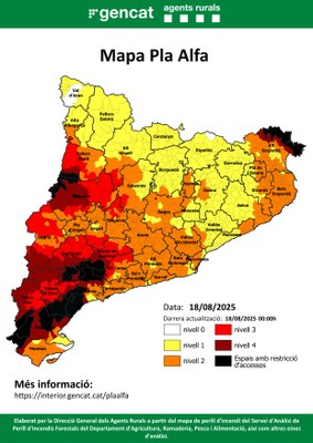 Mapa de risc d'incendis a Catalunya (18/08/2025)