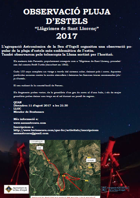 Cartell de l'activitat d'observació astronòmica al mirador de Bentanacs