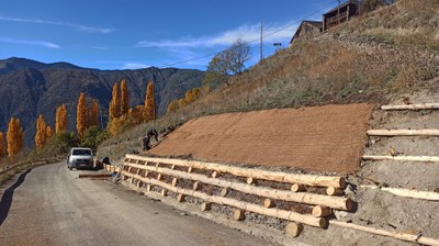 Obra de bioenginyeria a la carretera d'accés a Ginestarre (Foto: PNAP)