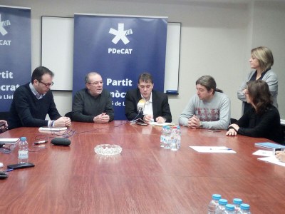 Joan Reñé i David Bonvehí, a la seu del PDECat a Lleida