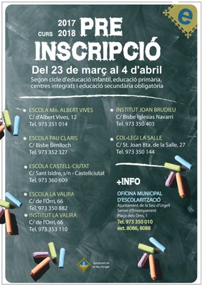 Preinscripció escolar a la Seu 2017