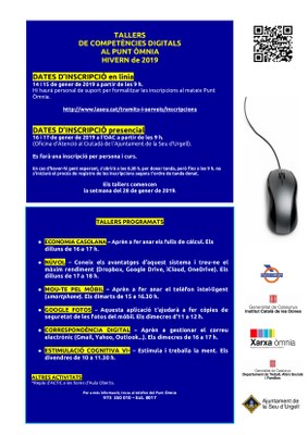 Cartell dels cursos programats al Punt Òmnia aquest hivern 2019