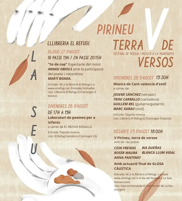 Cartell dels actes a la Seu d'Urgell del festival 'Pirineu, Terra de Versos'