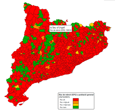 Risc de rebrot actual a la Seu d'Urgell i a la resta de municipis de Catalunya (Departament de Salut)