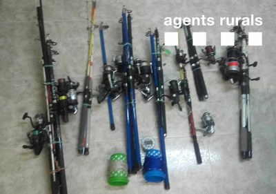 Material comissat a pescadors furtius a l'embassament de Rialb (Agents Rurals)