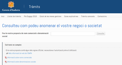 Pàgina web per al tràmit