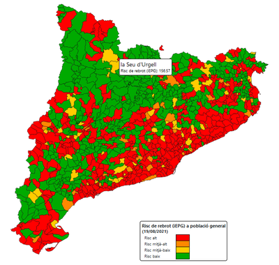 Risc de rebrot actual a la Seu d'Urgell i a la resta de municipis de Catalunya (Departament de Salut)